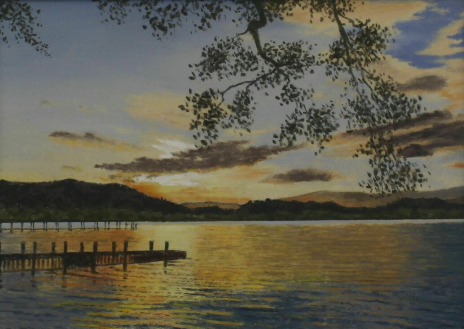Pastel Painting By David Marsh. Titled "Sunset Over Windermere" photo furniture