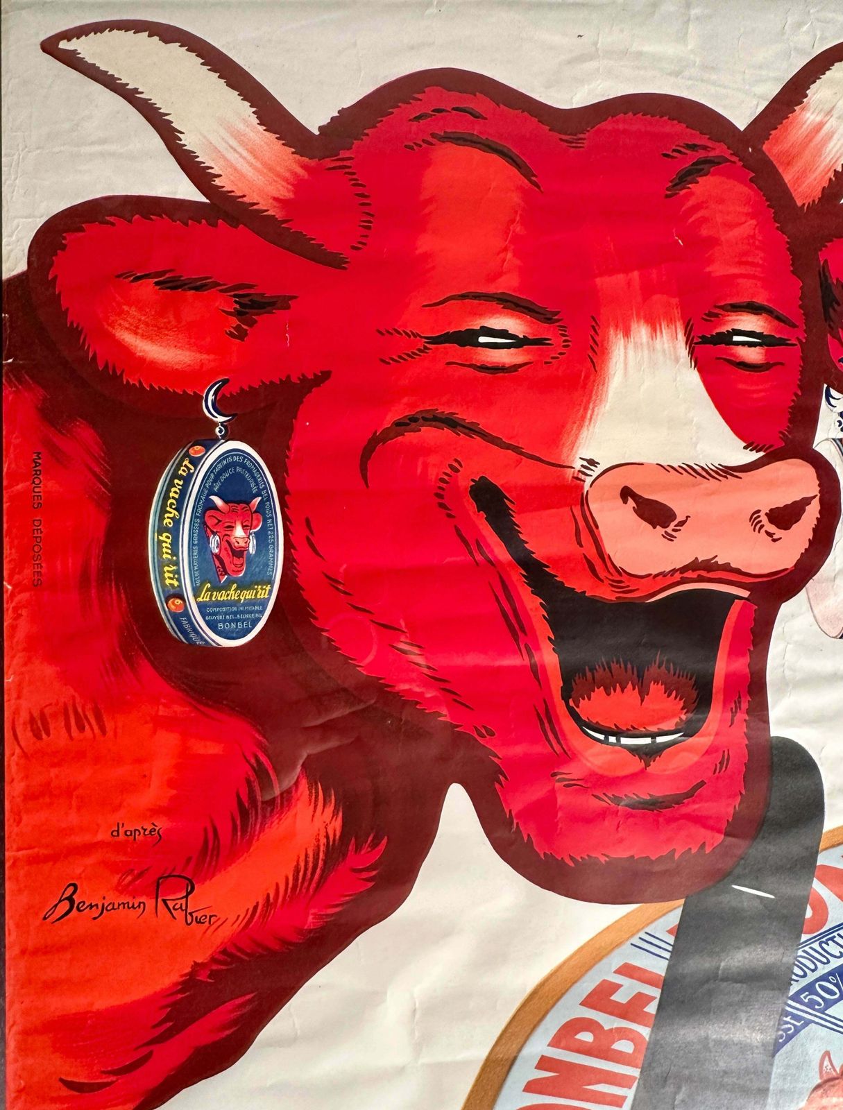 Fabulous Early Rare Original Antique French Lithograph “Laughing Cow” Advertising Poster/Art/Picture By Benjamin Rabier (1864 1939) photo vinterior