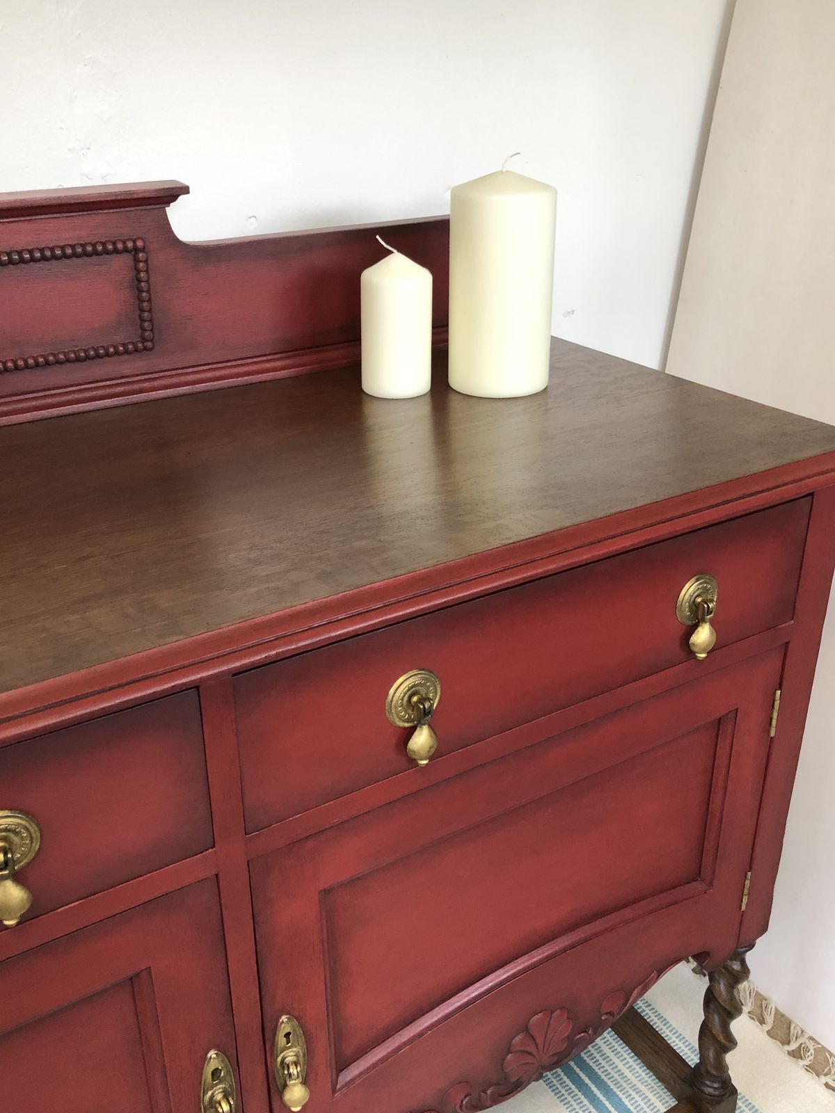 Lovely Refurbished Oak Antique Sideboard  Painted With Fusion Mineral Paint "Highlander" And Finished With Clear Wax And Aged With Black Wax .Top And Legs I Used Dark Oak Varnish photo Furniture