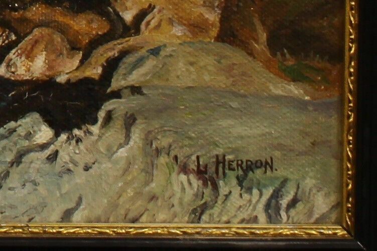 Oil On Canvas By L Herron. Packhorse Bridge photo for sale