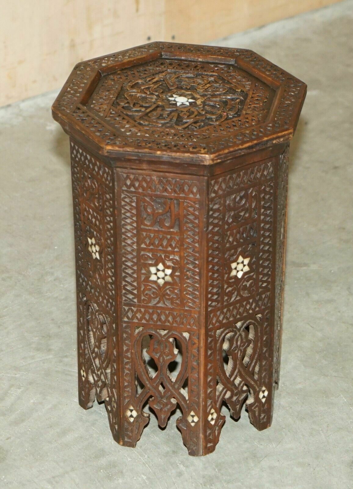 Antique Liberty's Victorian Circa 1880 Floral Moroccan Hand Carved Table photo for sale