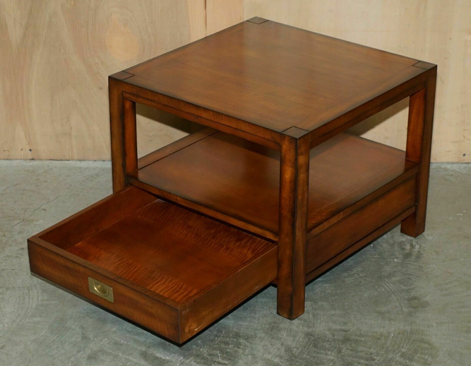 photo furniture Stunning Pair Of Two Tier Military Campaign Side End Tables Large Single Drawers