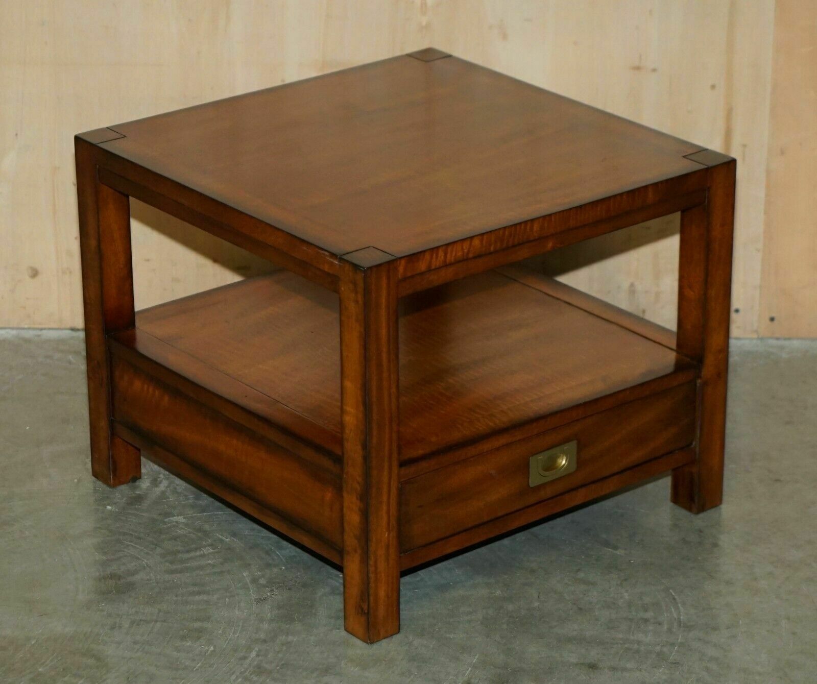 Furniture Stunning Pair Of Two Tier Military Campaign Side End Tables Large Single Drawers photo