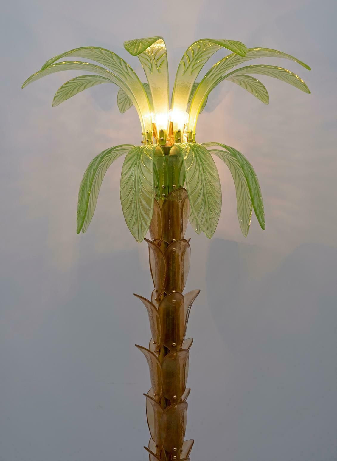 Murano Glass And Brass Palm Tree Floor Lamp, 1970s, Pair photo for sale
