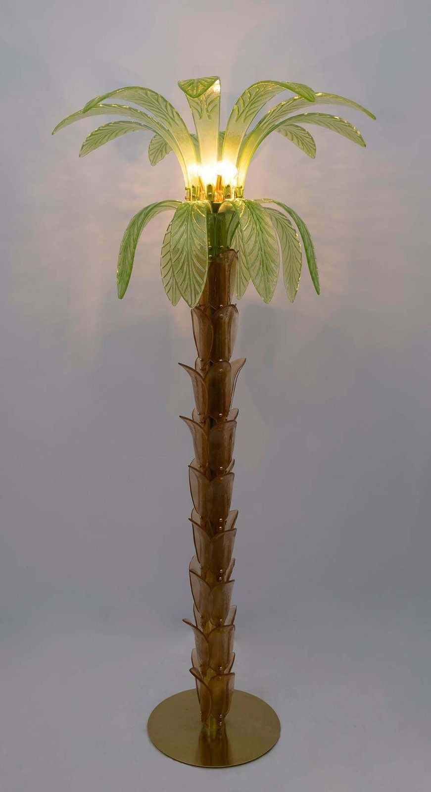 photo vintage Murano Glass And Brass Palm Tree Floor Lamp, 1970s, Pair
