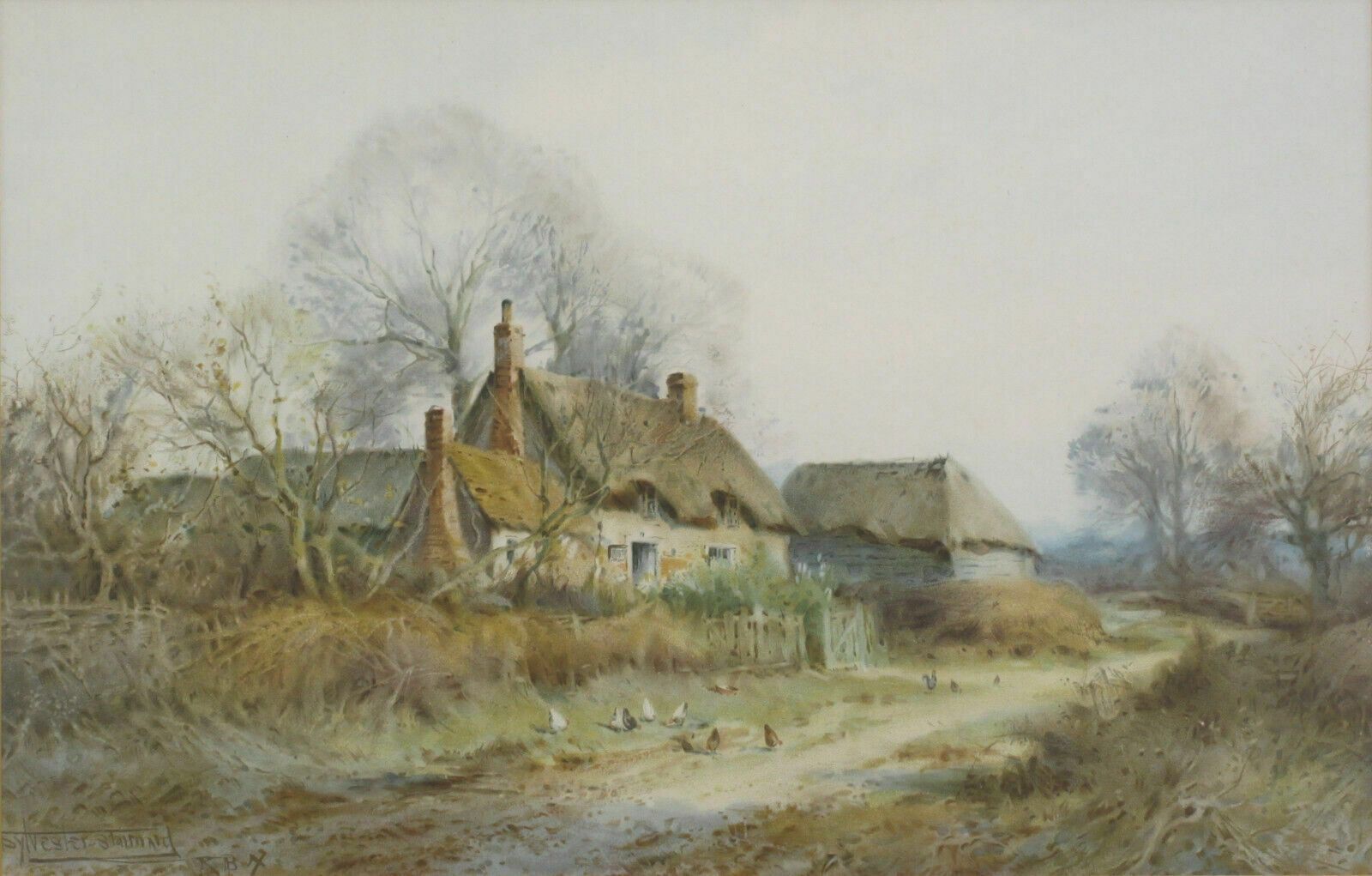 Print From A Watercolour By Sylvester Stannard. Farmhouse With Chickens photo furniture