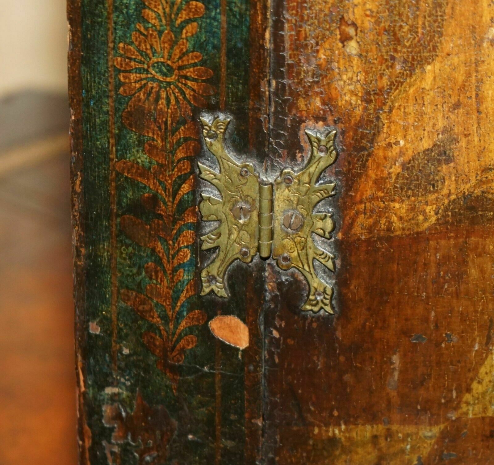 George I Circa 1700 Henry VIII Polychrome Painted Corner Wall Cabinet Must See photo buy