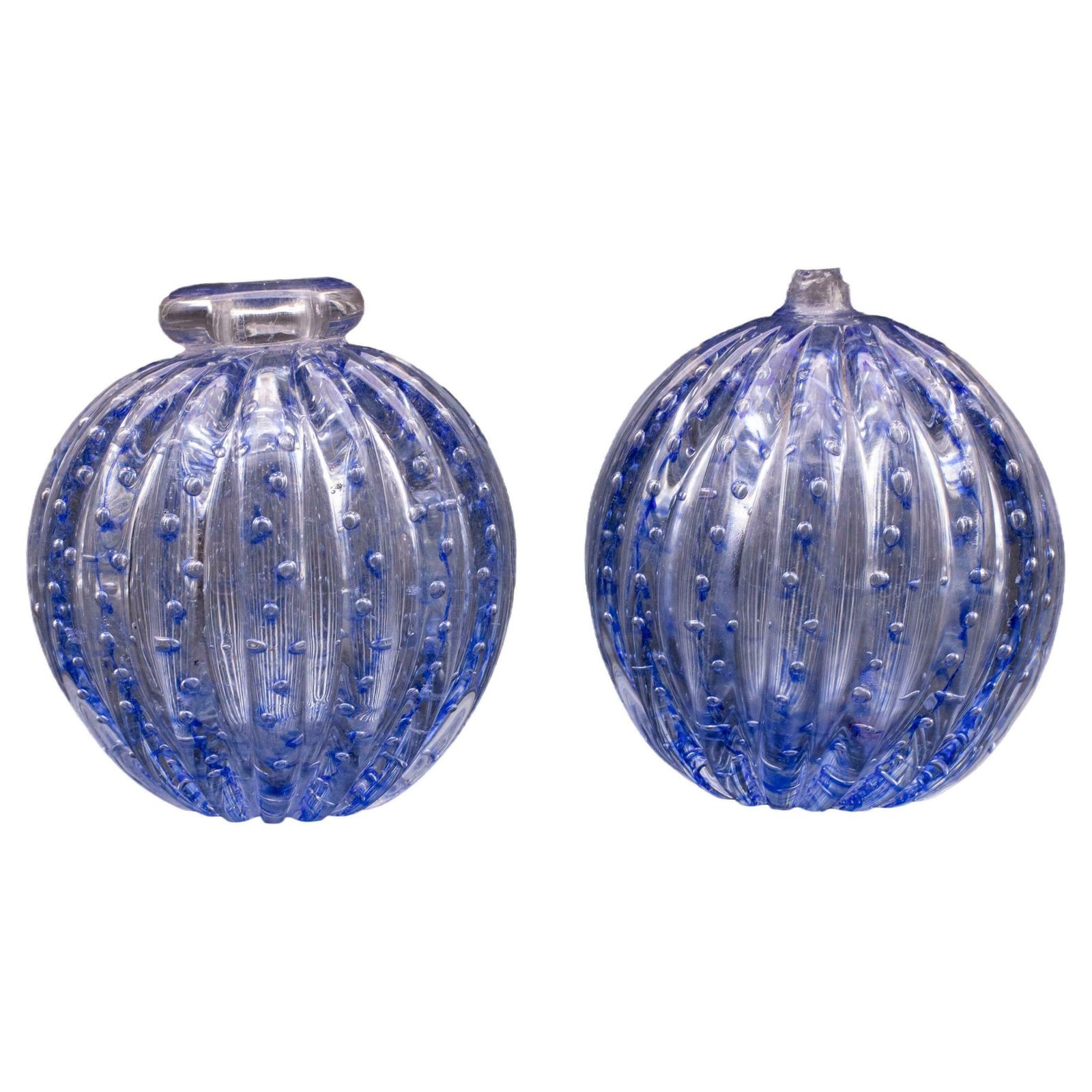 Set Of 2 Bubbles Blu Vase By Barovier E Toso, 1950s