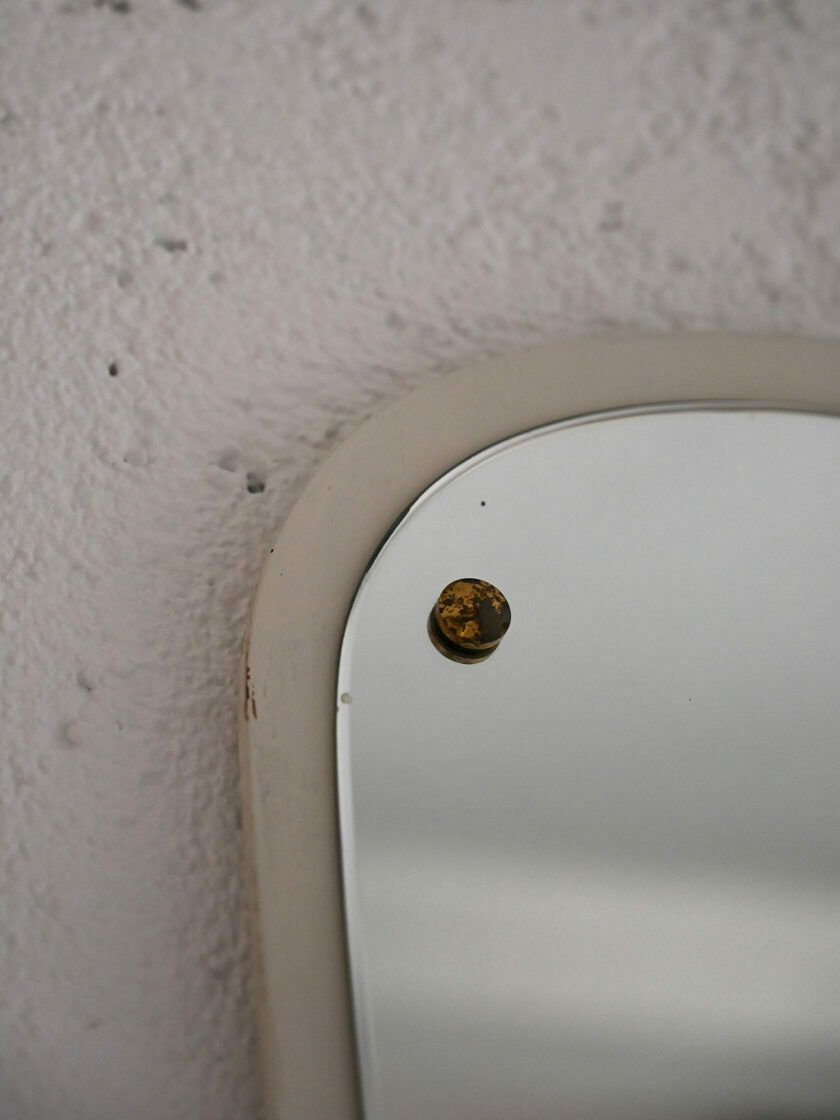 Deco Mirror With White Painted Wooden Frame And Golden Details photo for sale