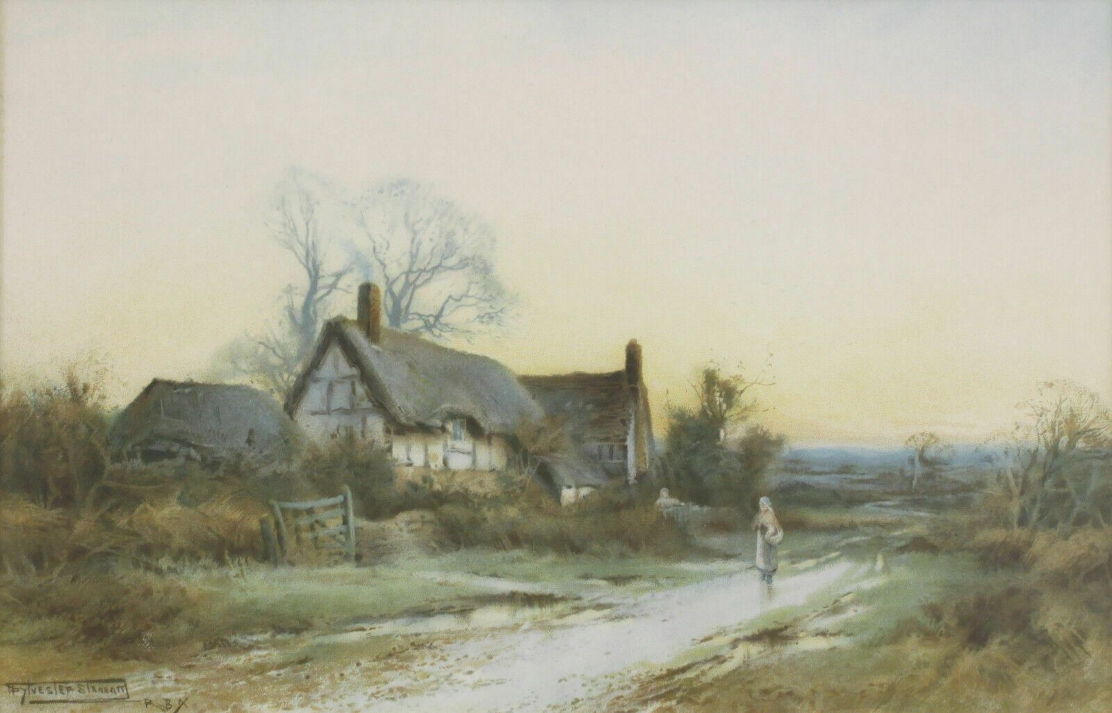 Print From A Watercolour By Sylvester Stannard. Farmhouse With Girl photo furniture
