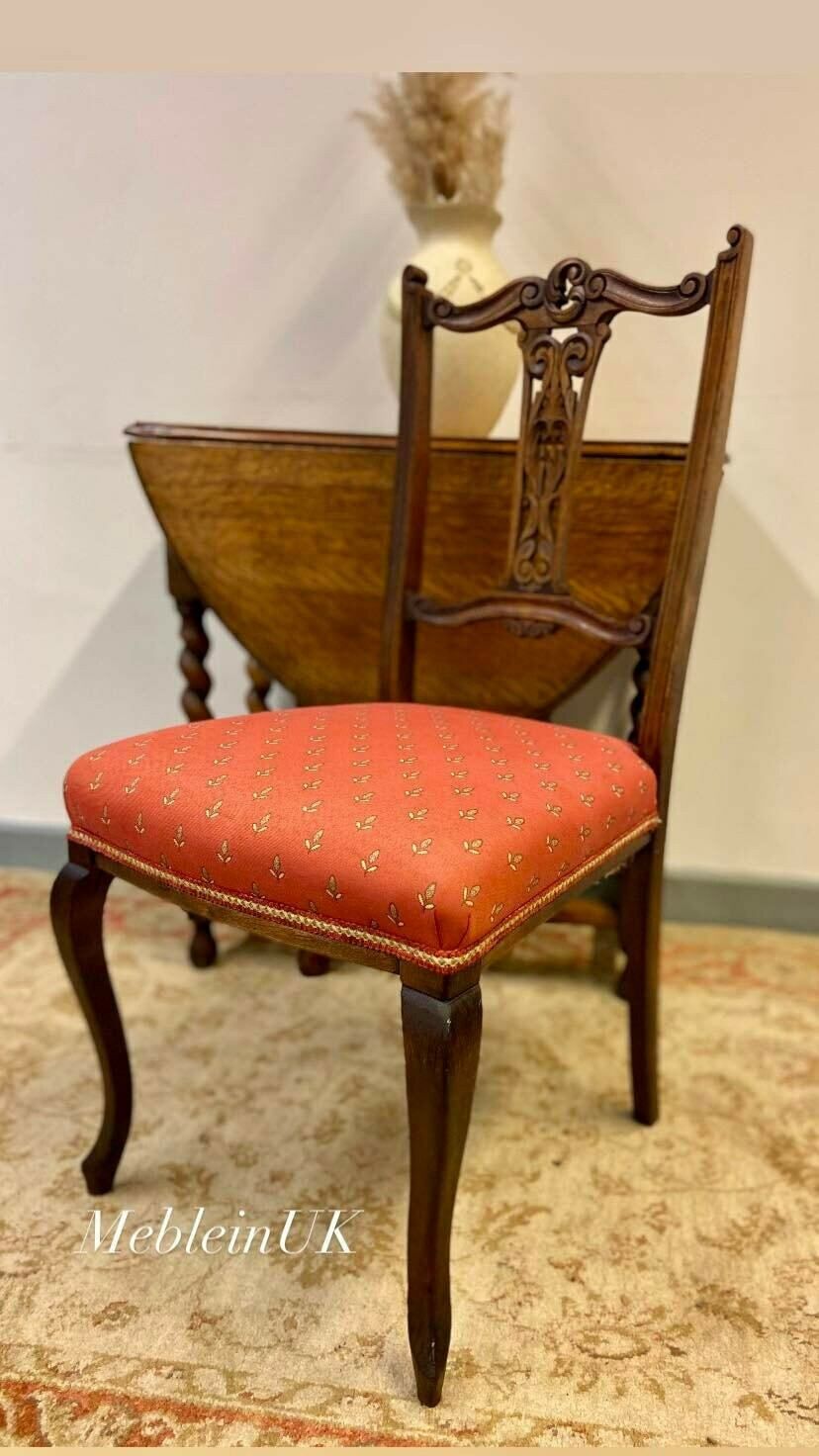 Antique Bedroom Chair / Red Fabric Seat / Carved And Fret Cut Backs / Early 20th Century.T / Dates From Around The 1870s 1900s