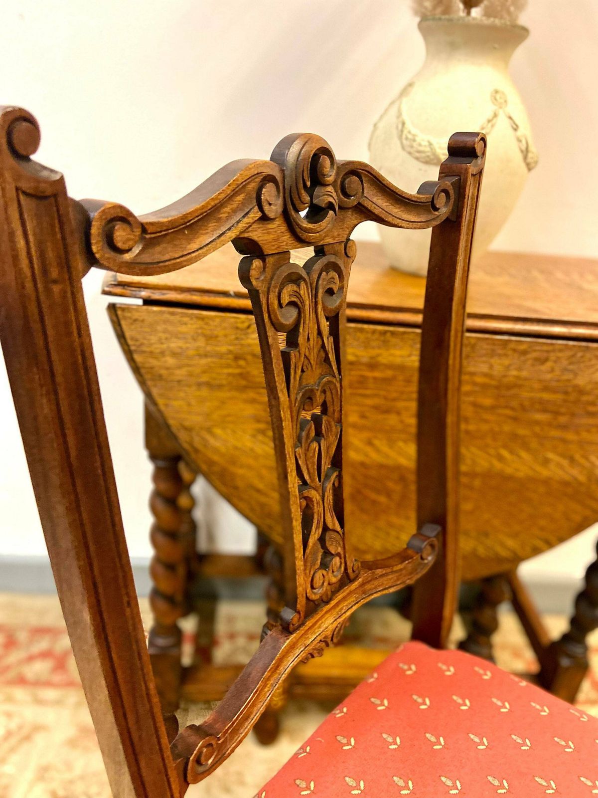 Antique Bedroom Chair / Red Fabric Seat / Carved And Fret Cut Backs / Early 20th Century.T / Dates From Around The 1870s 1900s photo vinterior