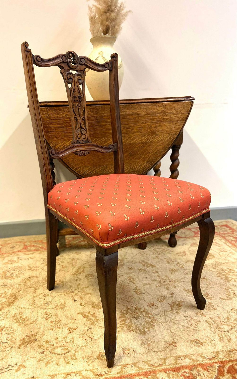 Antique Bedroom Chair / Red Fabric Seat / Carved And Fret Cut Backs / Early 20th Century.T / Dates From Around The 1870s 1900s photo buy