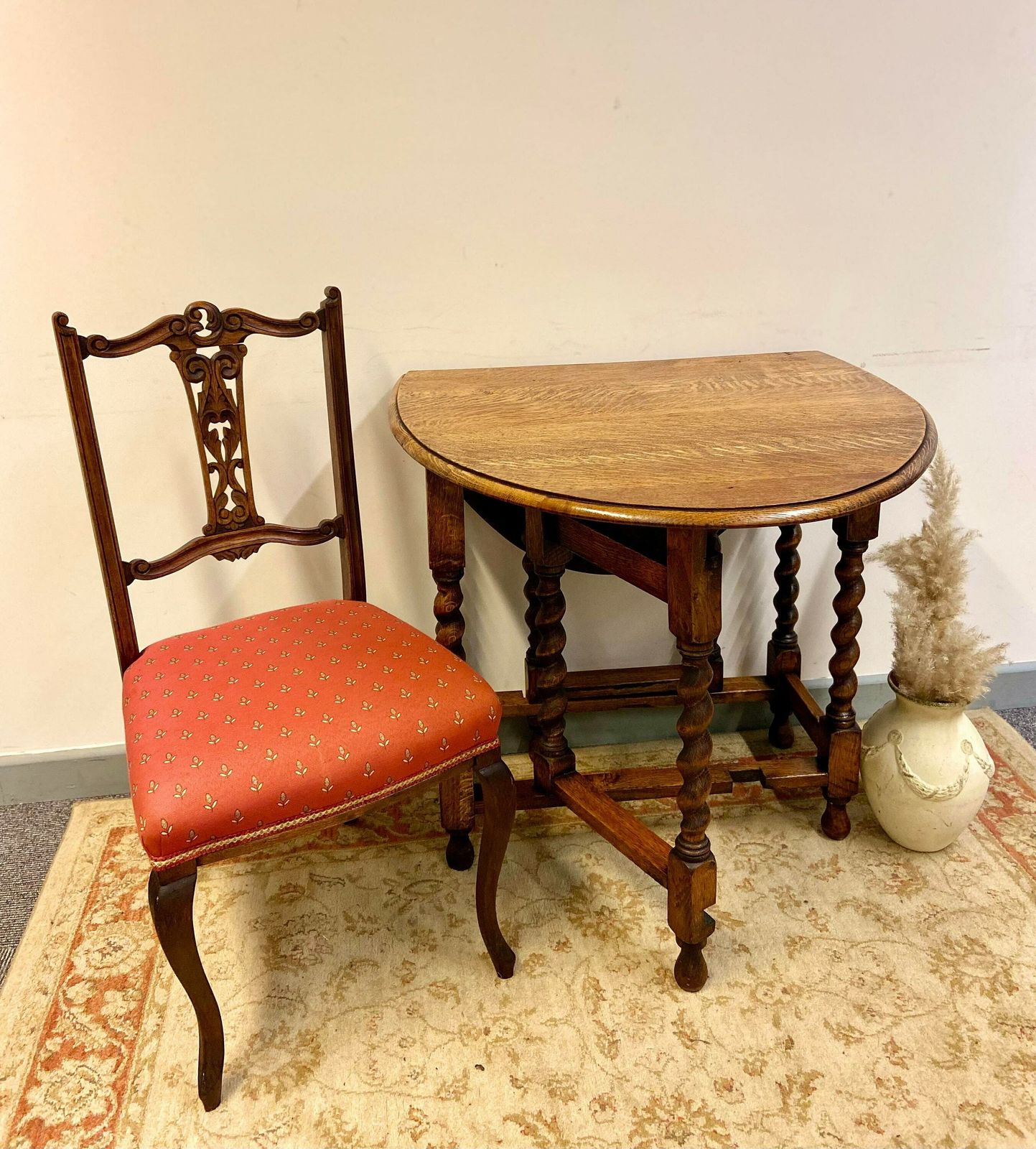 photo for sale Antique Bedroom Chair / Red Fabric Seat / Carved And Fret Cut Backs / Early 20th Century.T / Dates From Around The 1870s 1900s
