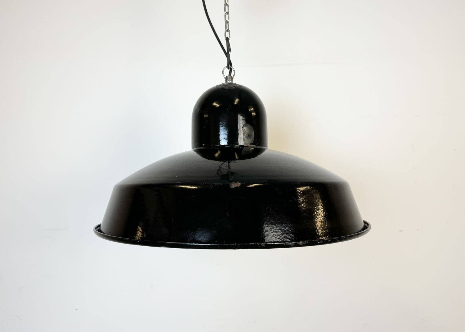 Industrial Black Enamel Factory Pendant Lamp, 1960s, 2x photo vinterior