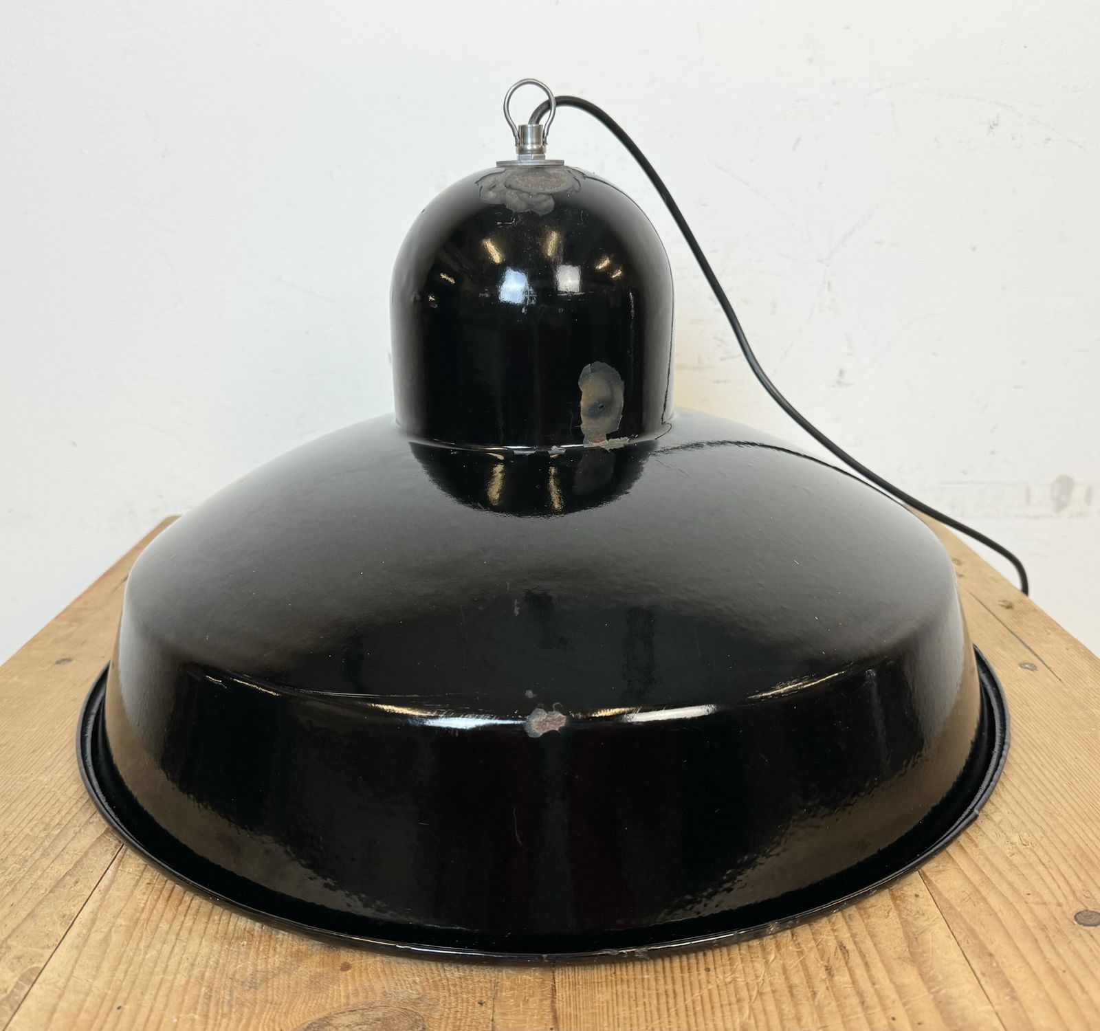 Industrial Black Enamel Factory Pendant Lamp, 1960s, 2x photo buy