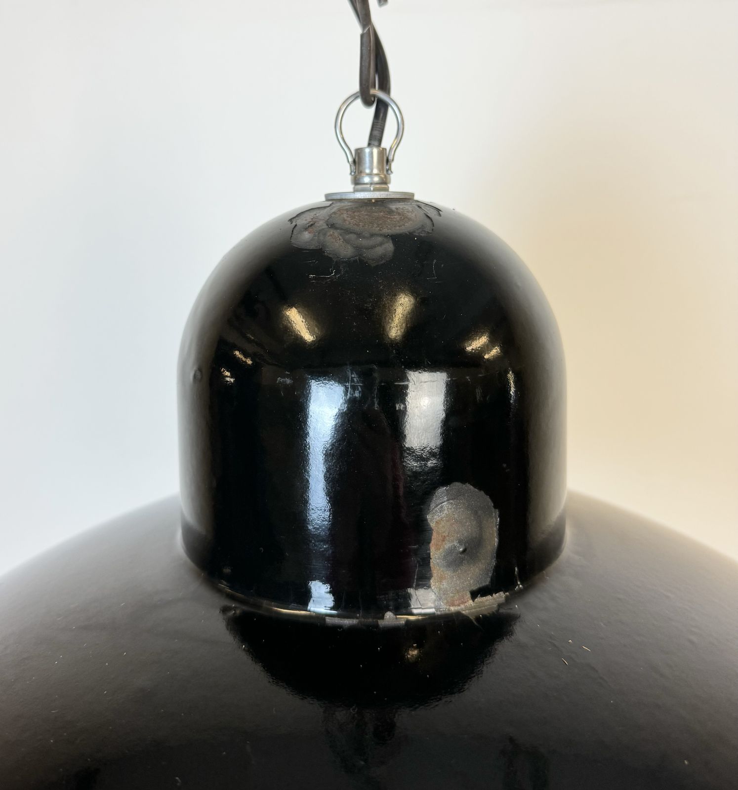 Industrial Black Enamel Factory Pendant Lamp, 1960s, 2x photo vintage
