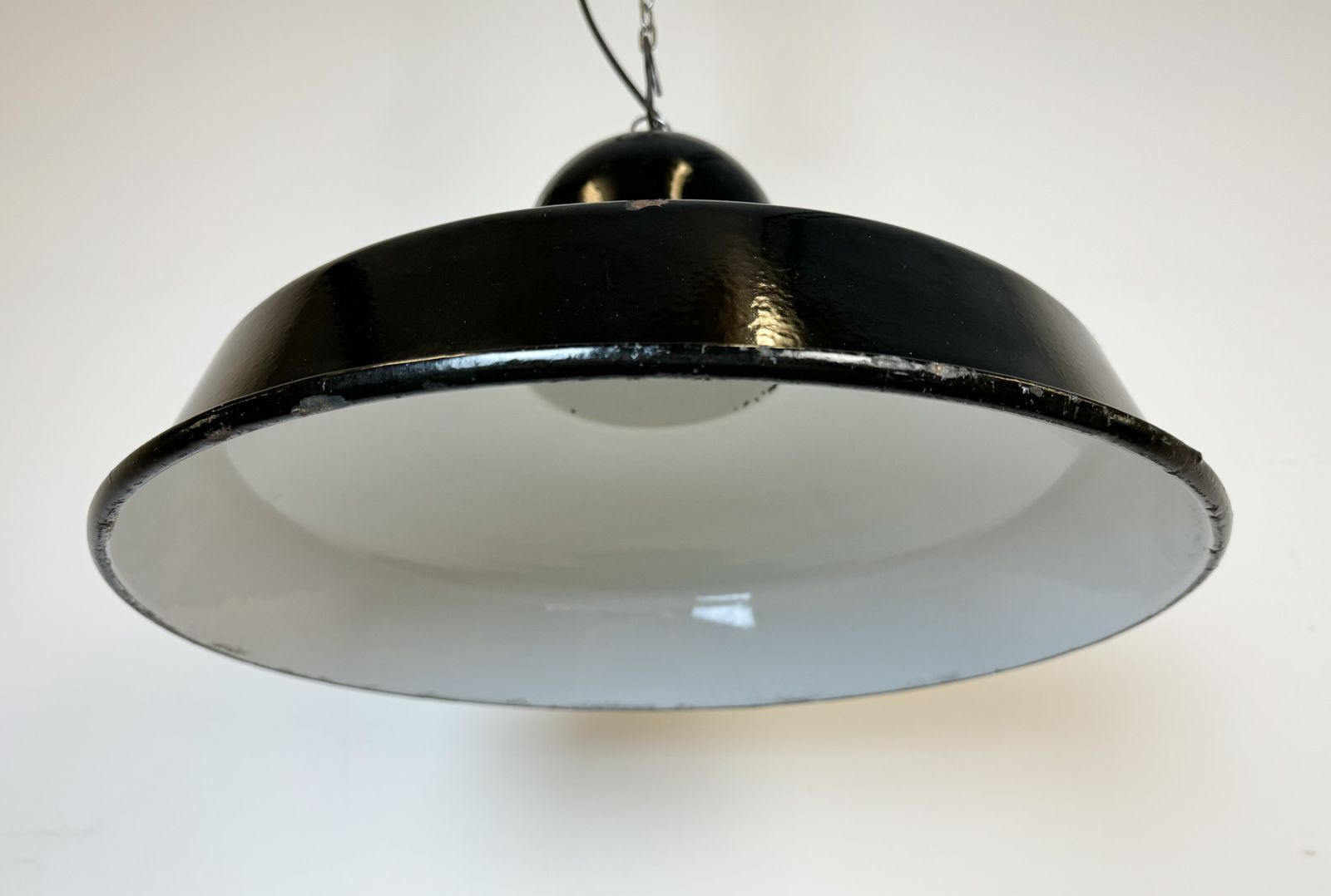 photo for sale Industrial Black Enamel Factory Pendant Lamp, 1960s, 2x