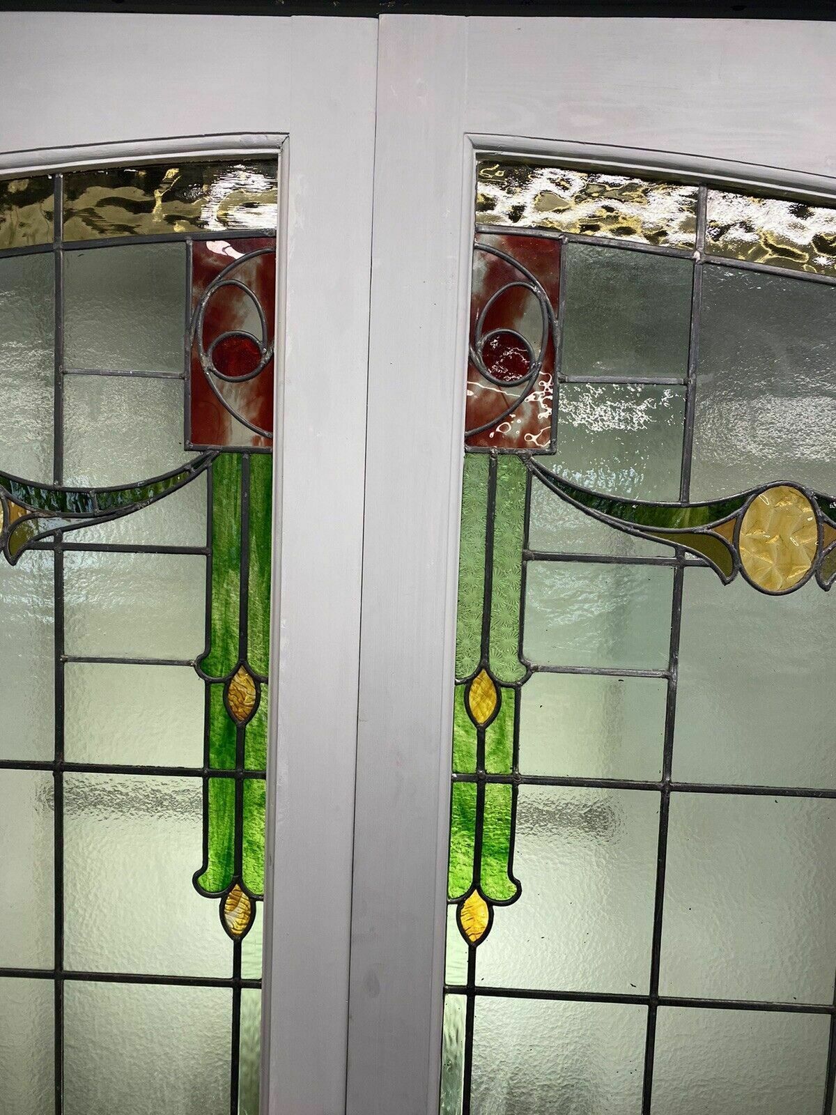 X Large Victorian Stained Glass French Doors Antique Period Reclaimed Old Wood photo vintage