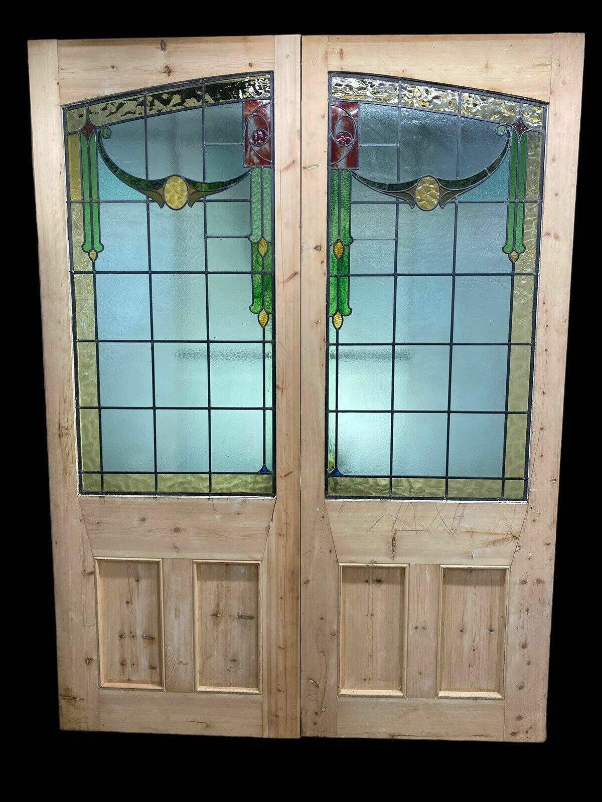 photo for sale X Large Victorian Stained Glass French Doors Antique Period Reclaimed Old Wood