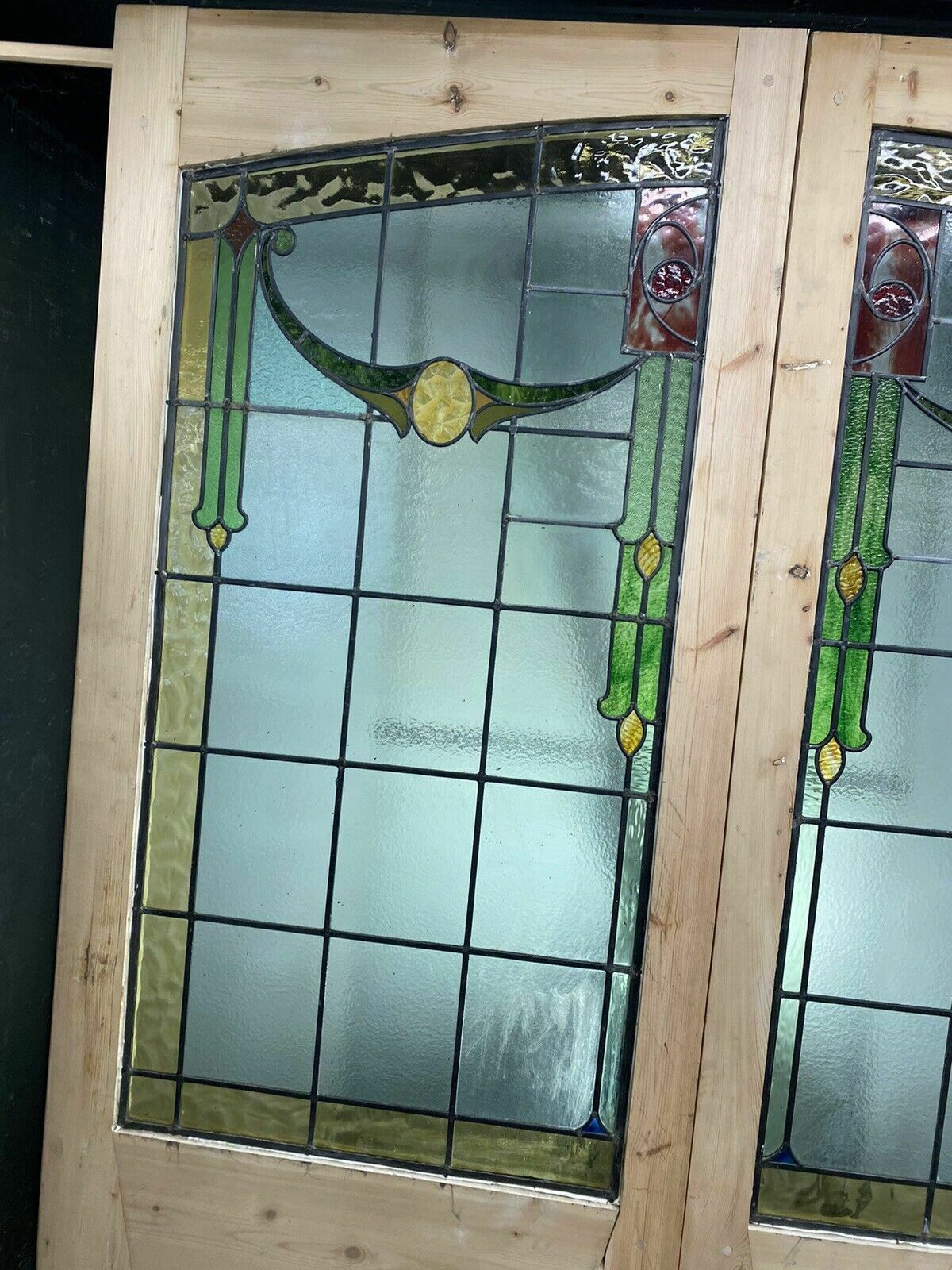 Home Fixtures X Large Victorian Stained Glass French Doors Antique Period Reclaimed Old Wood photo