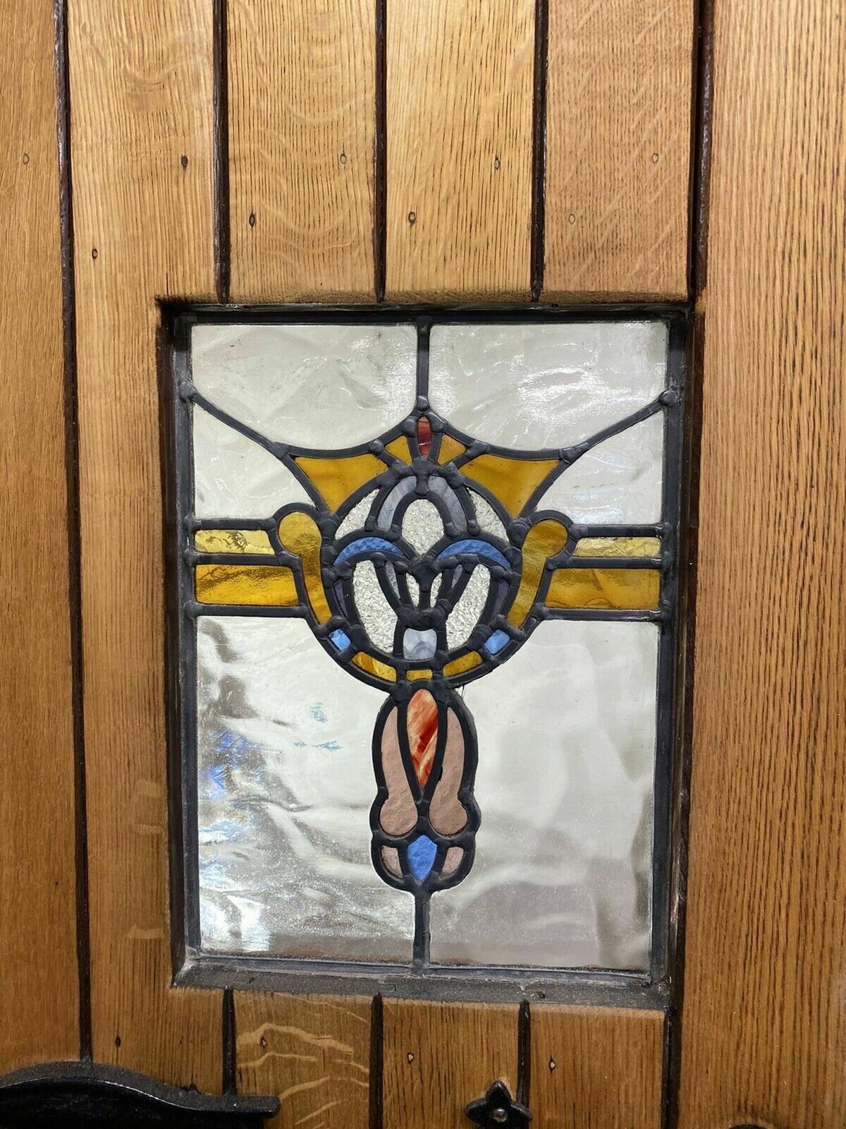 photo furniture Solid Oak Front Door Stained Glass Old Period Antique Reclaimed Wood Cast Iron