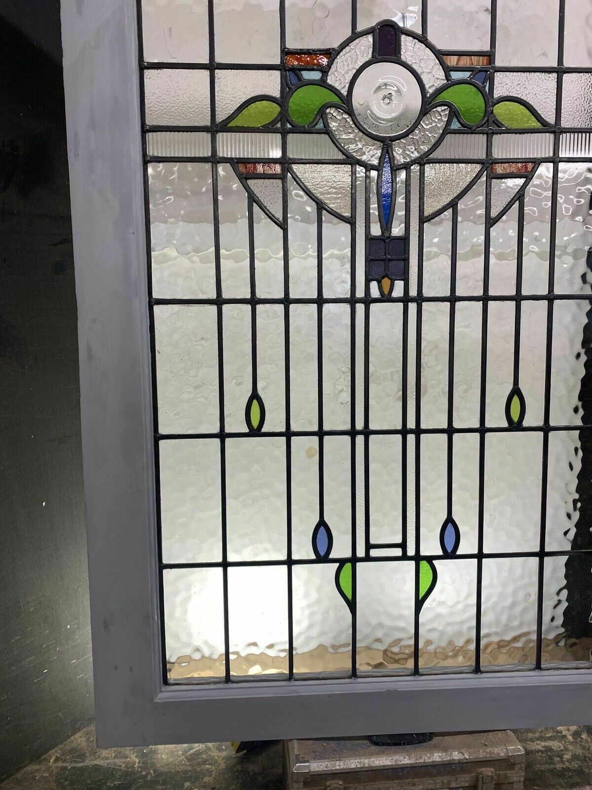 X Large Stained Glass Window Art Nouveau Antique Period Lead Old Reclaimed Wood photo 1711.0