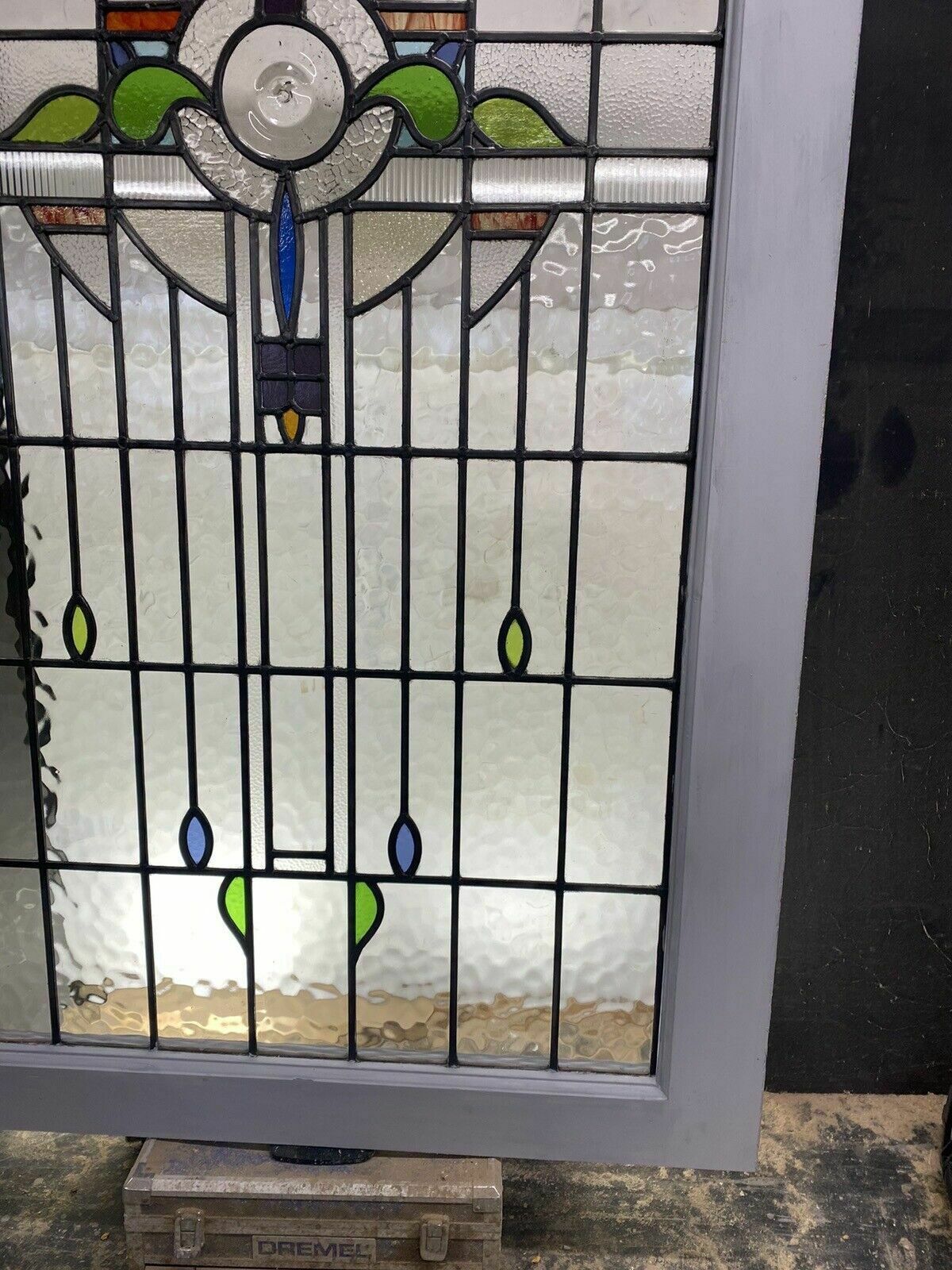 X Large Stained Glass Window Art Nouveau Antique Period Lead Old Reclaimed Wood photo vinterior