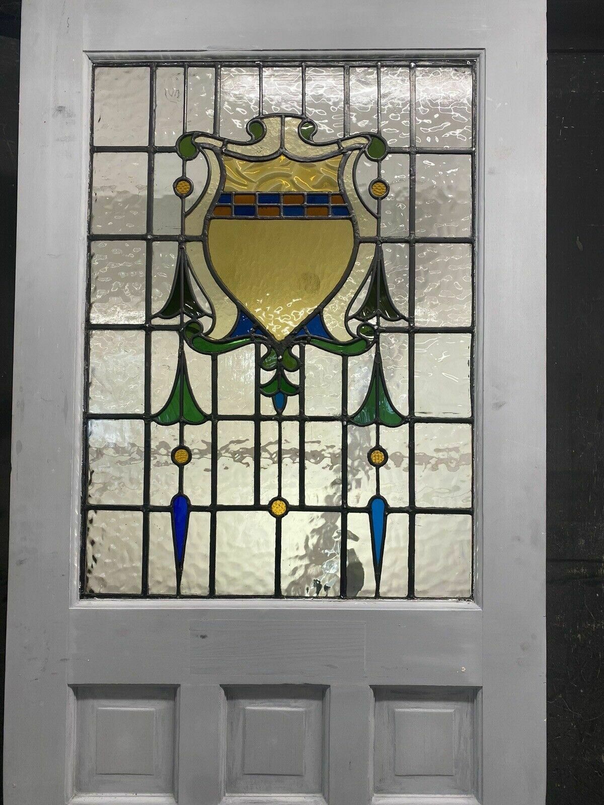 20s 30s Stained Glass Front Door Period Old Reclaimed Antique Lead Wood Refurb photo for sale