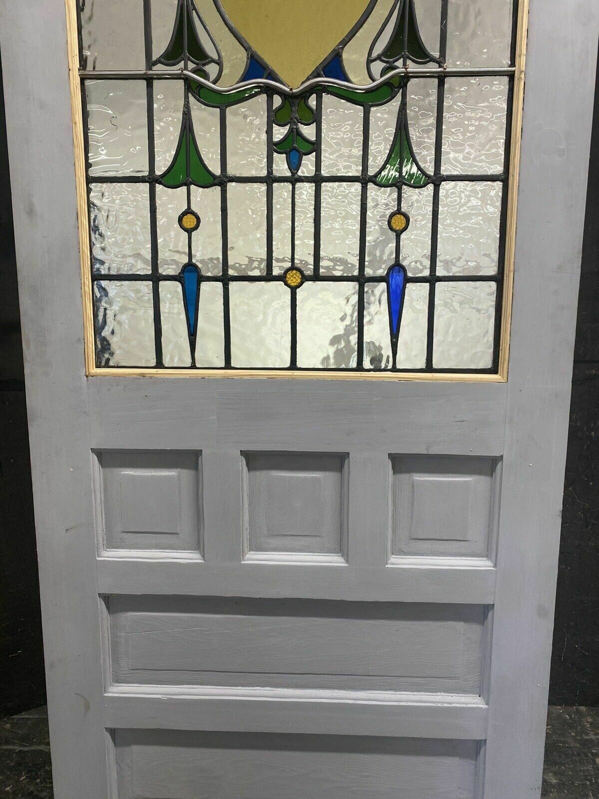 Home Fixtures 20s 30s Stained Glass Front Door Period Old Reclaimed Antique Lead Wood Refurb photo