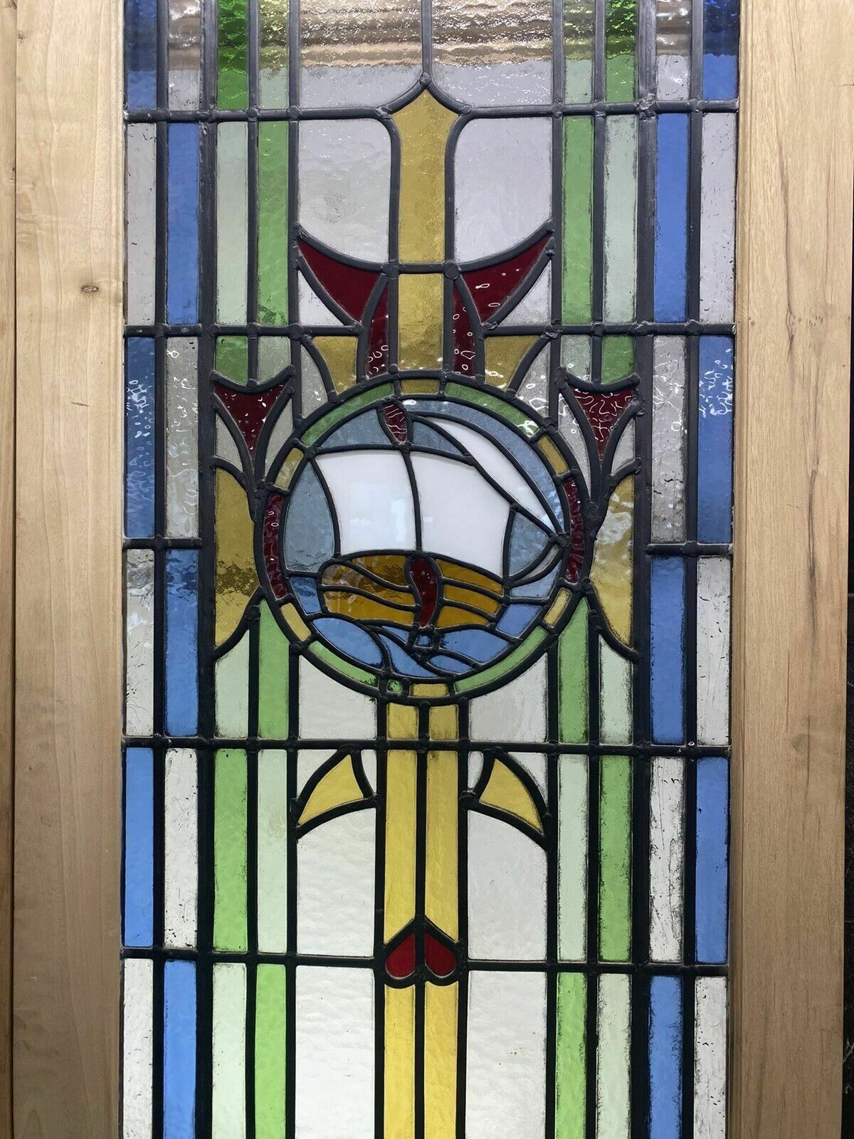 Art Deco Stained Glass French Doors Antique Period Reclaimed Old 20s 30s Leaded photo vinterior