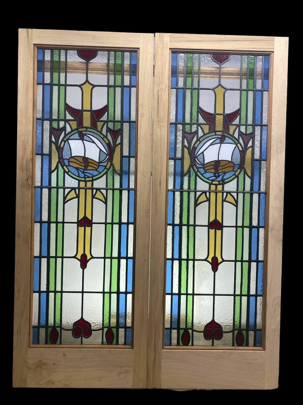 photo furniture Art Deco Stained Glass French Doors Antique Period Reclaimed Old 20s 30s Leaded