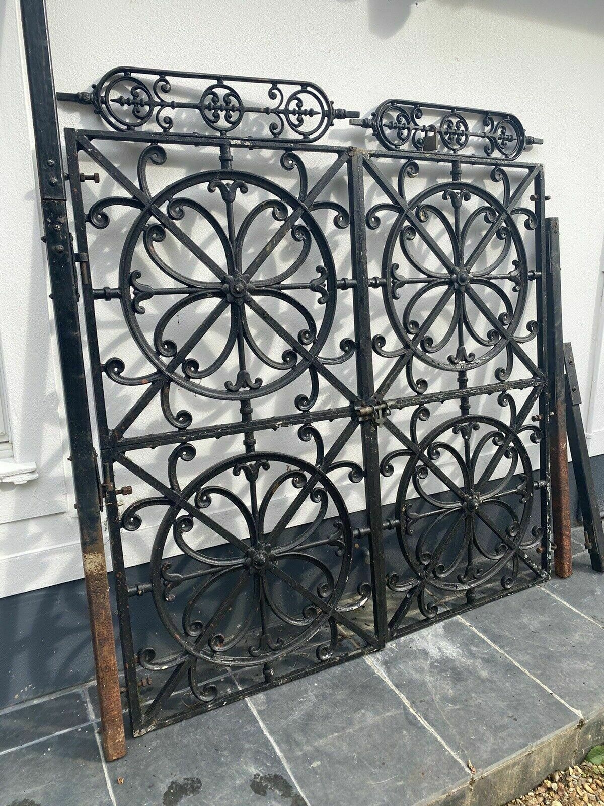 Cast Metal Gates Pair Reclaimed Period Antique Complete Hinges Frame Bolt photo furniture