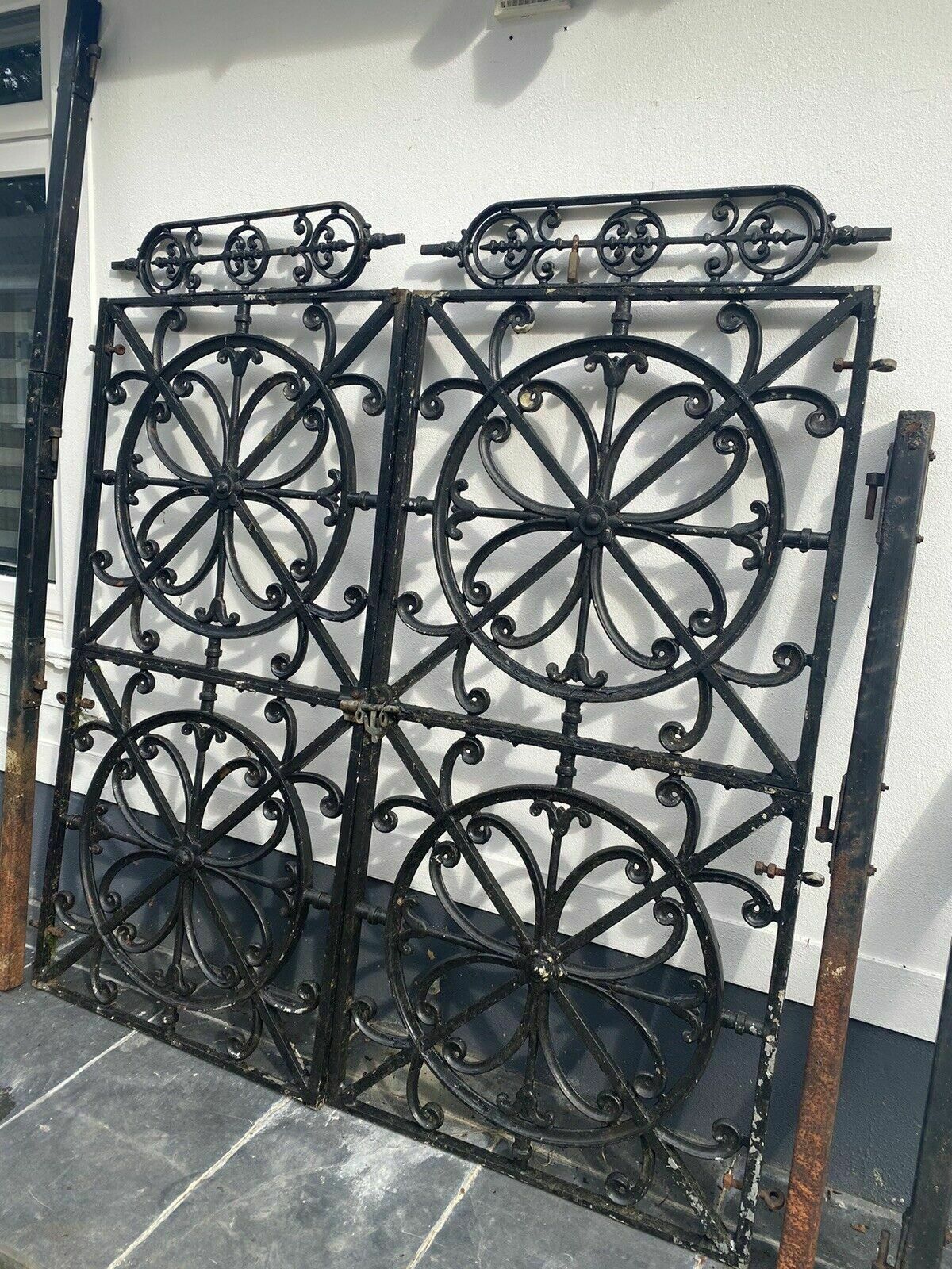 Cast Metal Gates Pair Reclaimed Period Antique Complete Hinges Frame Bolt photo for sale