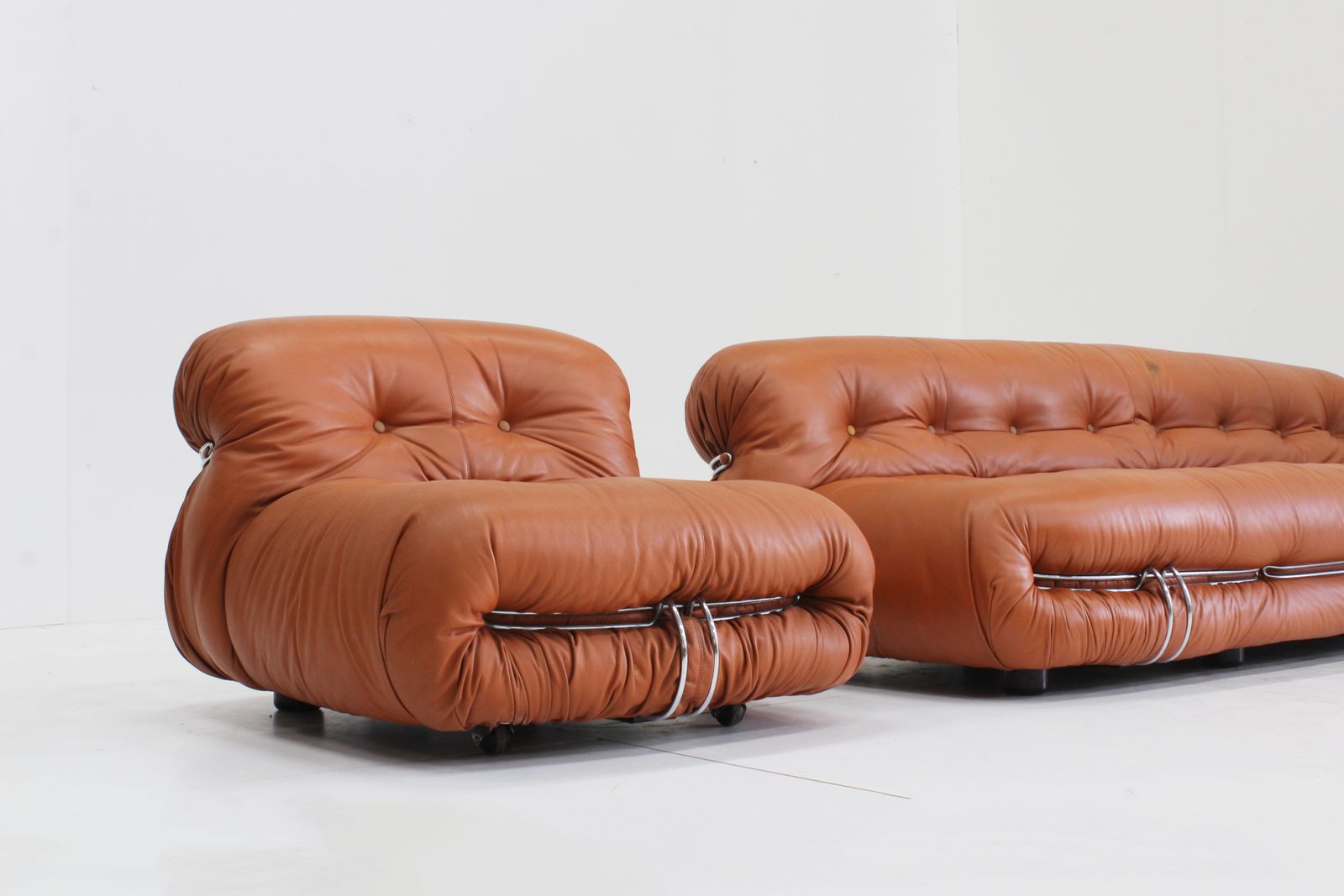 Soriana Lounge Set By Afra & Tobia Scarpa For Cassina In Cognac Leather photo buy
