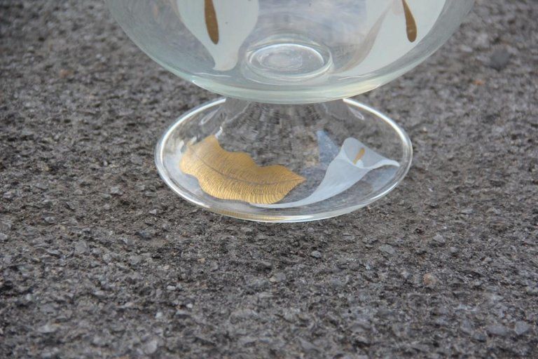 Italian 1970s Murano Glass Vase, Transparent Glass With Calle Leaves And Flowers photo Home Decor