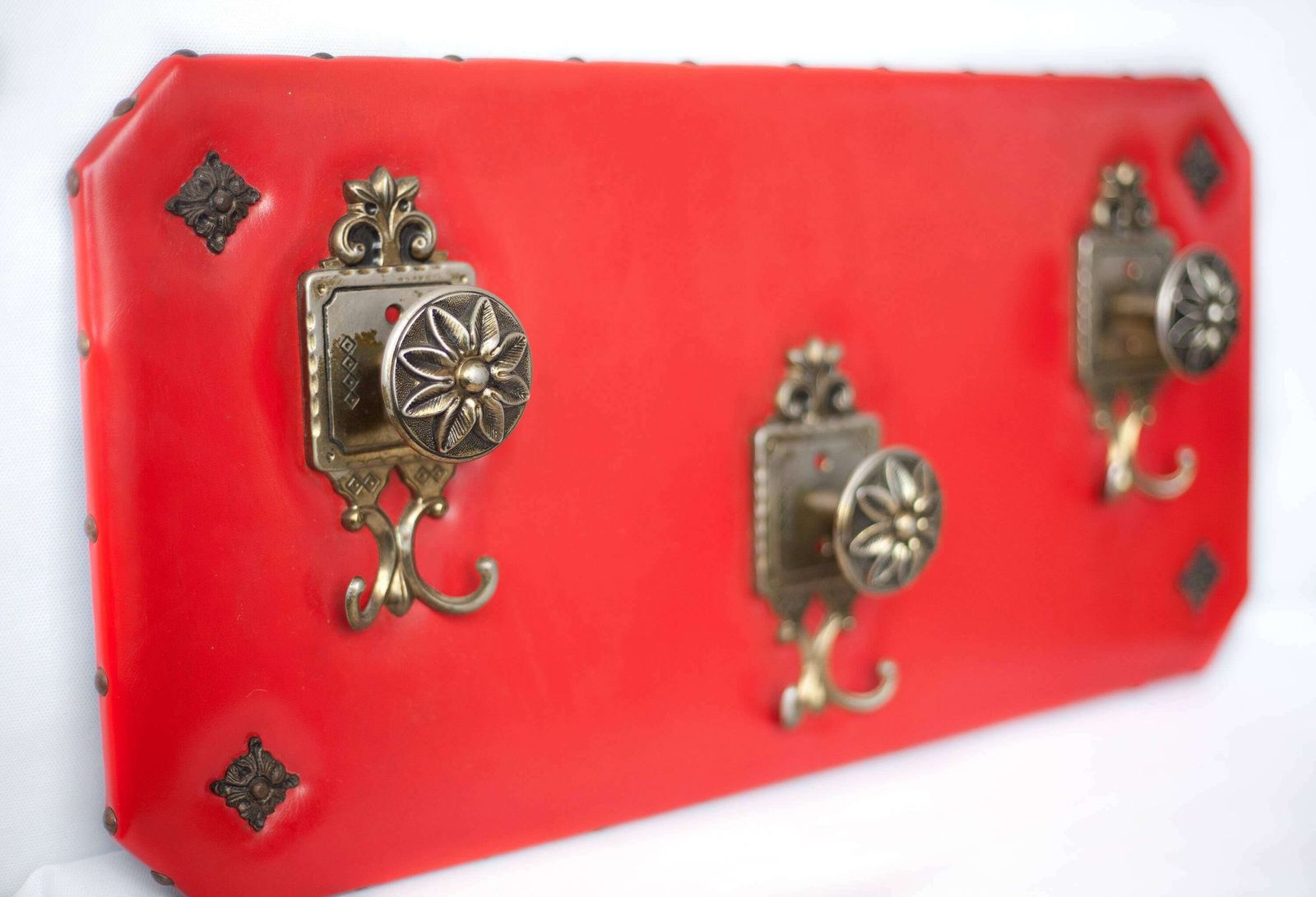 Vintage Coat Rack, Red, Coat Rack, Vestiary, Skai, Crochet, Brass Patère,Wall Coat Rack, Hooks, Home Decor