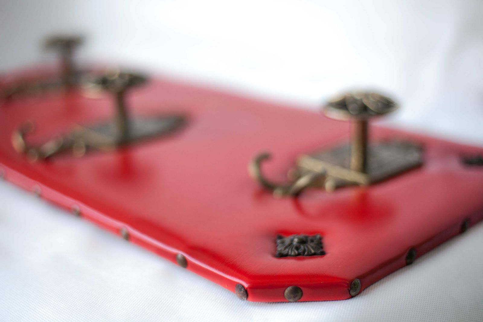 Vintage Coat Rack, Red, Coat Rack, Vestiary, Skai, Crochet, Brass Patère,Wall Coat Rack, Hooks, Home Decor photo vinterior