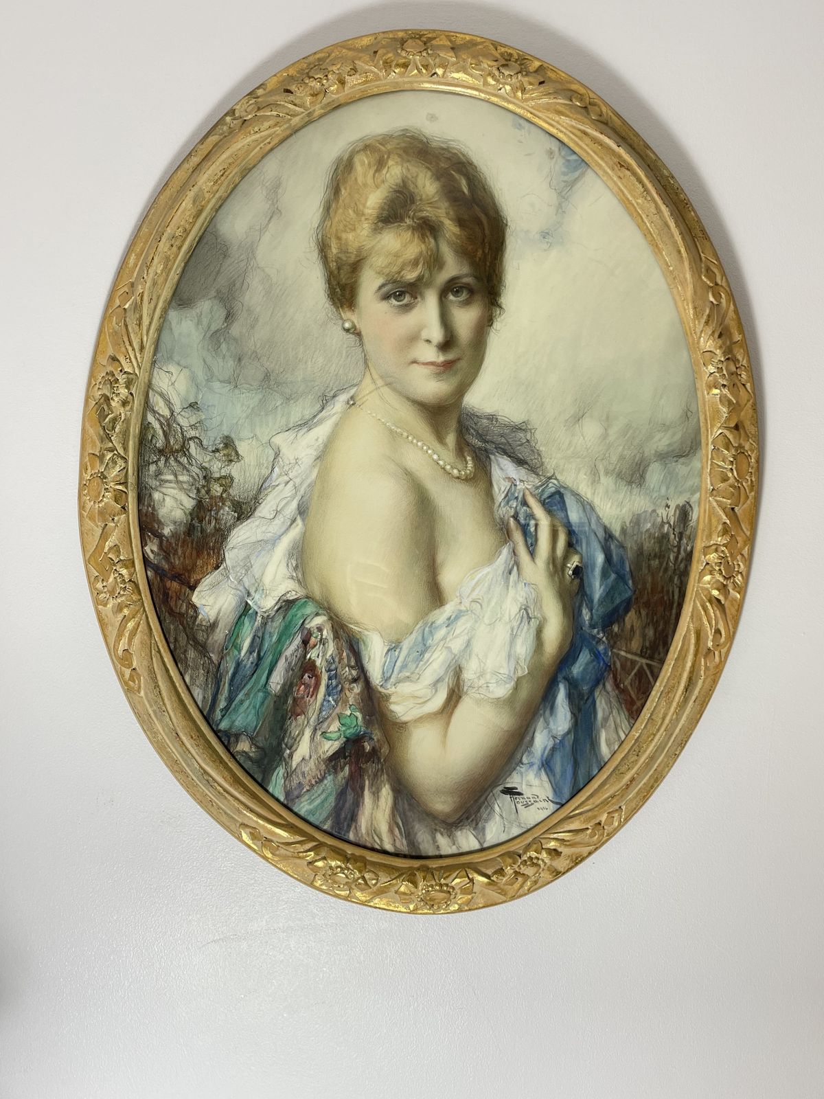Watercolour Of A Lady By Fernand Toussaint (Belgian, 1873 1956) photo furniture