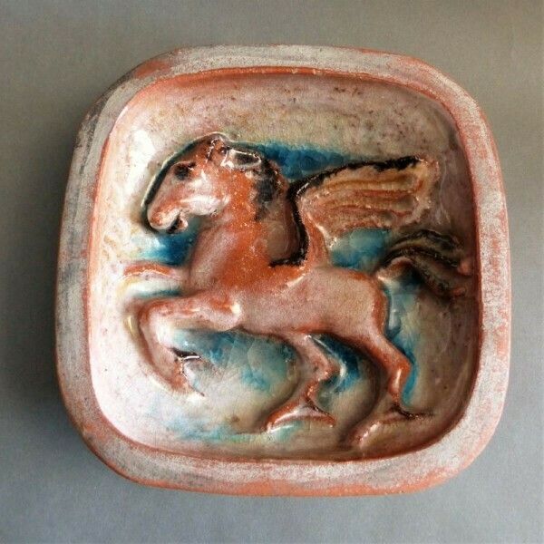 Stove Tile With Pegasus From The Karlsruher Majolika. 1940   1950