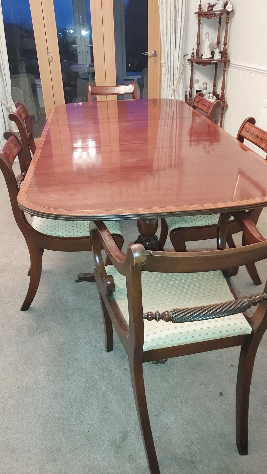 Hand Polished,Ebony Inlay.Top In Three Sections.Two Carvers, 4 Chairs photo furniture