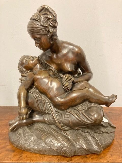 Antico Grande Bronzo “Maternal Tenderness “ Jean Joseph Jaquet XIX Sec Maternità Orientalista