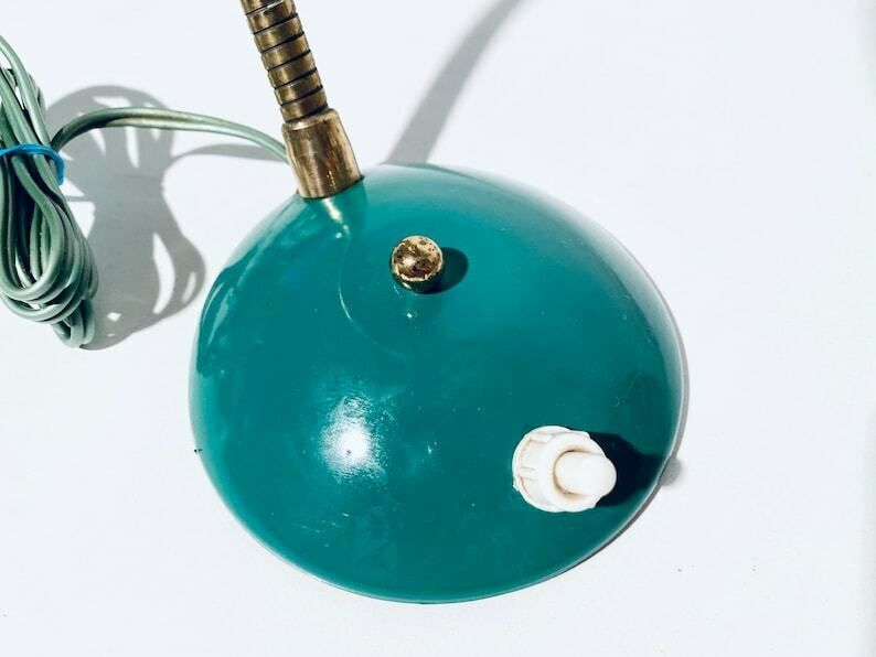 Small Industrial Green Metal Table Lamp / 1950s Mid Century Vintage Desk Decor photo buy