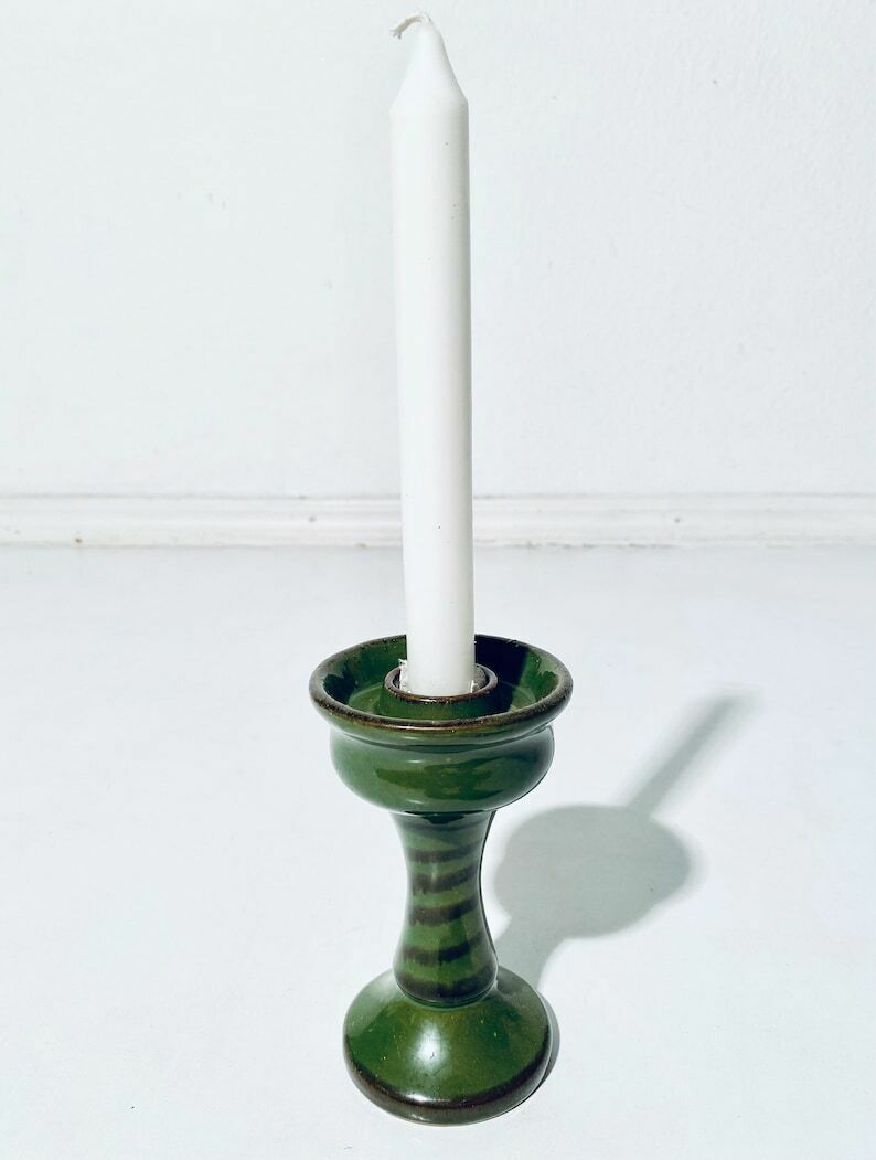 Green Ceramic Candleholder With Plinth / 1960s 70s Scandinavian Decor photo furniture