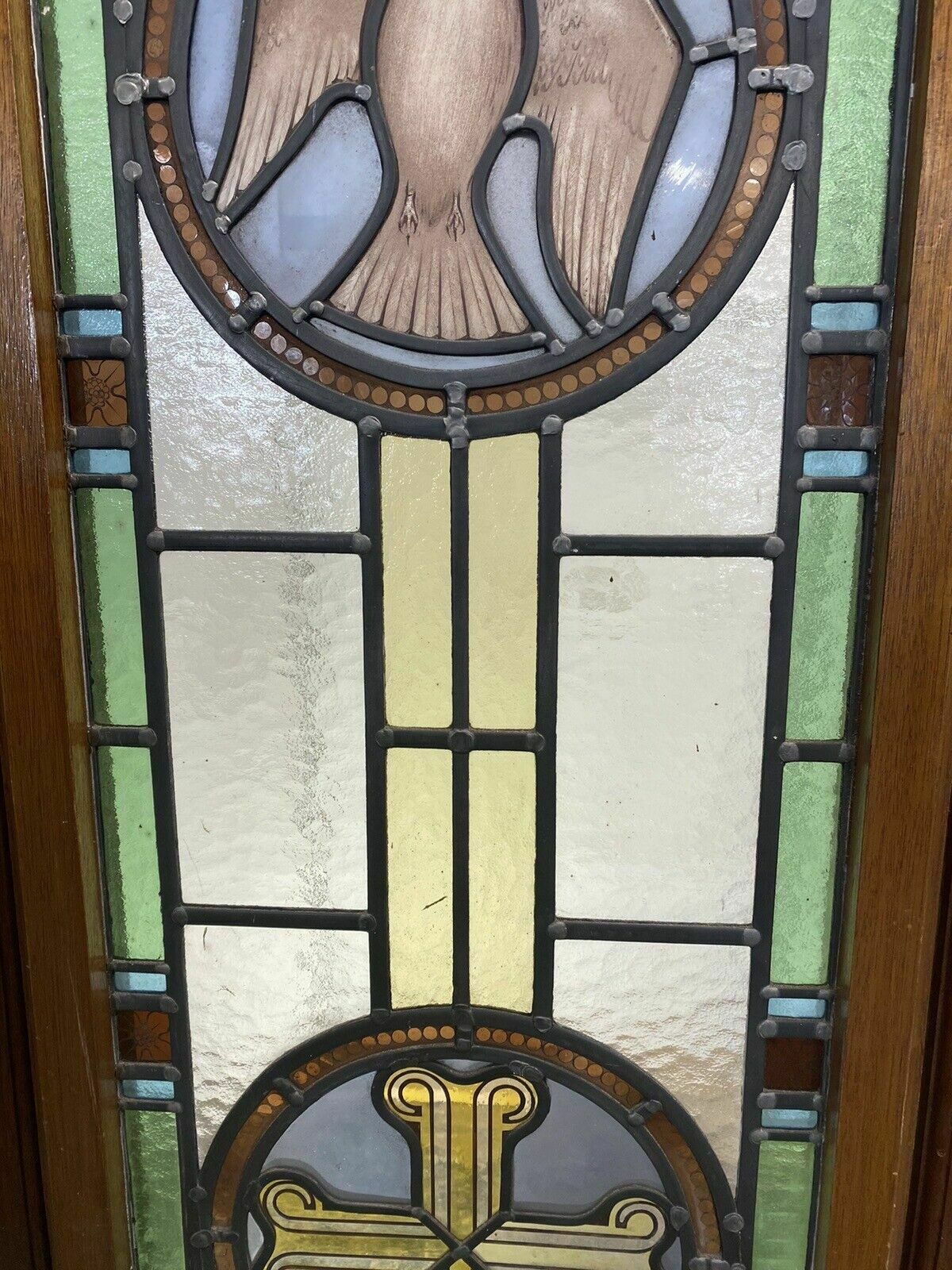 Exquisite Stained Glass Hand Painted Window Panel Old Restored Arched Teak Opens photo Home Fixtures