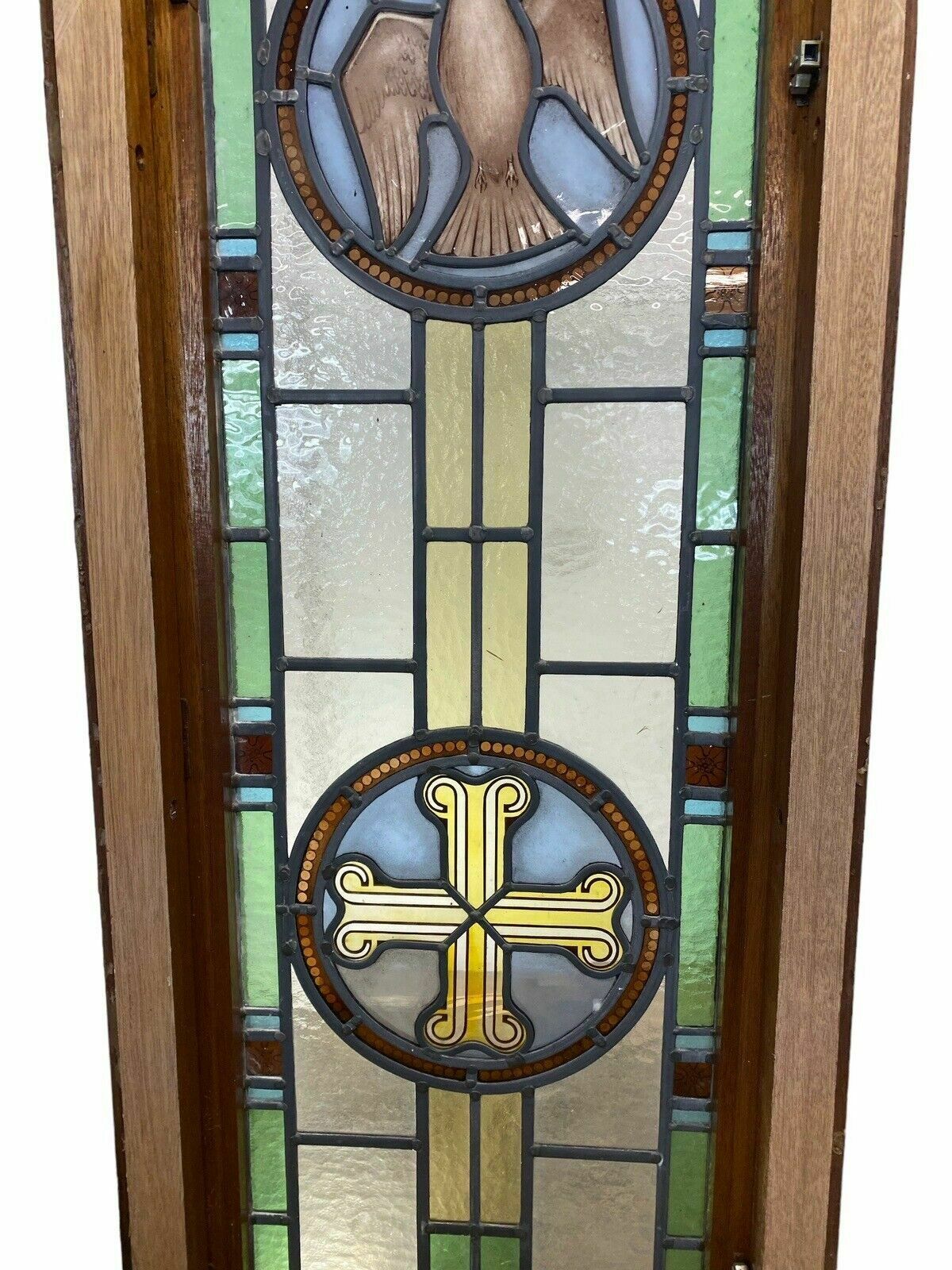 Home Fixtures Exquisite Stained Glass Hand Painted Window Panel Old Restored Arched Teak Opens photo