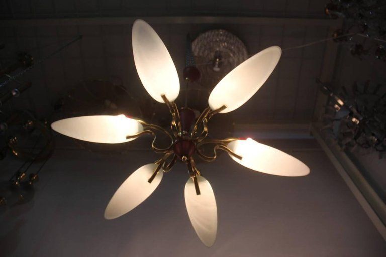 Mid Century Modern Chandelier ,Glass,Brass,Lacquered Metal Italian Design photo for sale