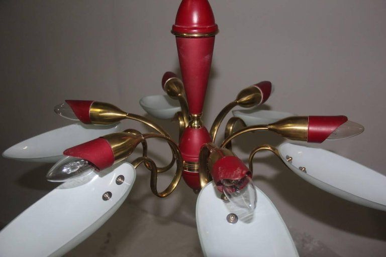 photo furniture Mid Century Modern Chandelier ,Glass,Brass,Lacquered Metal Italian Design
