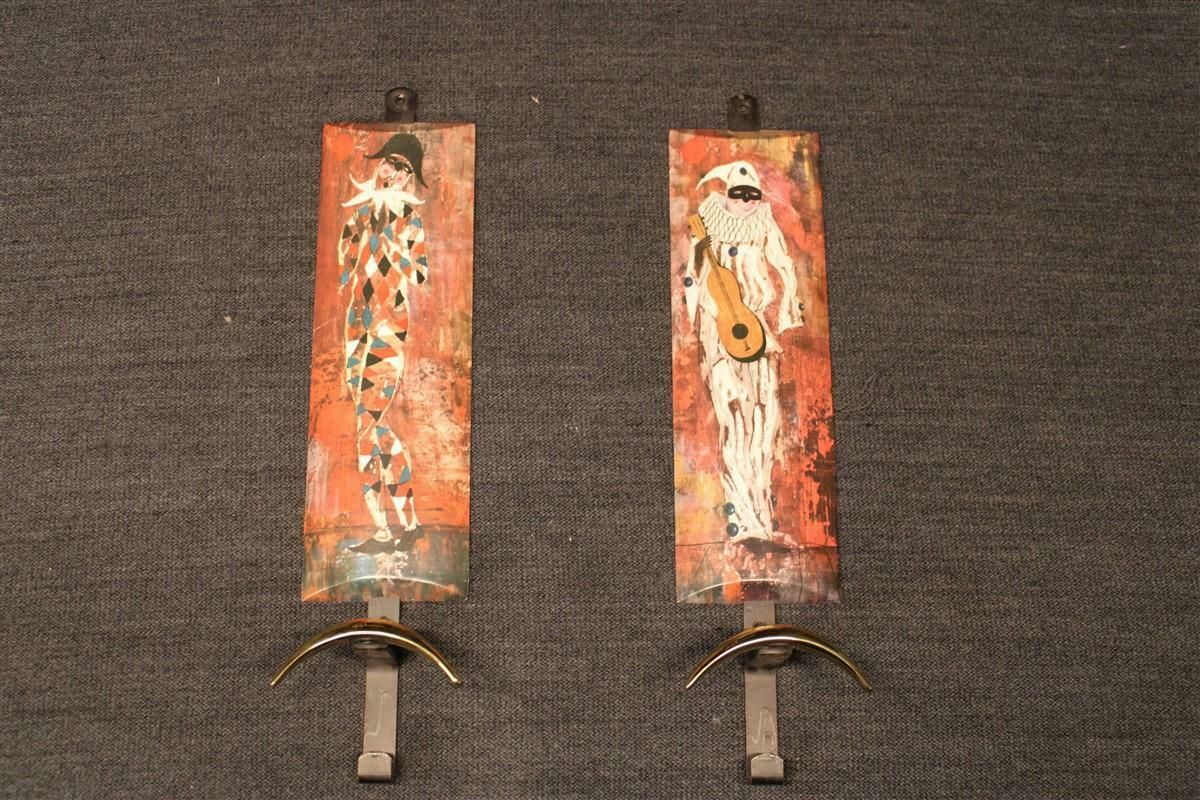 Mid Century Italian Wall Coat Rack In Metal, Brass And Resin With Carnival Masks photo furniture