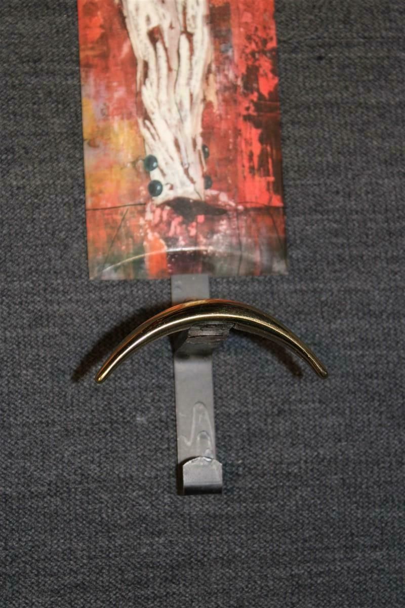 Mid Century Italian Wall Coat Rack In Metal, Brass And Resin With Carnival Masks photo for sale